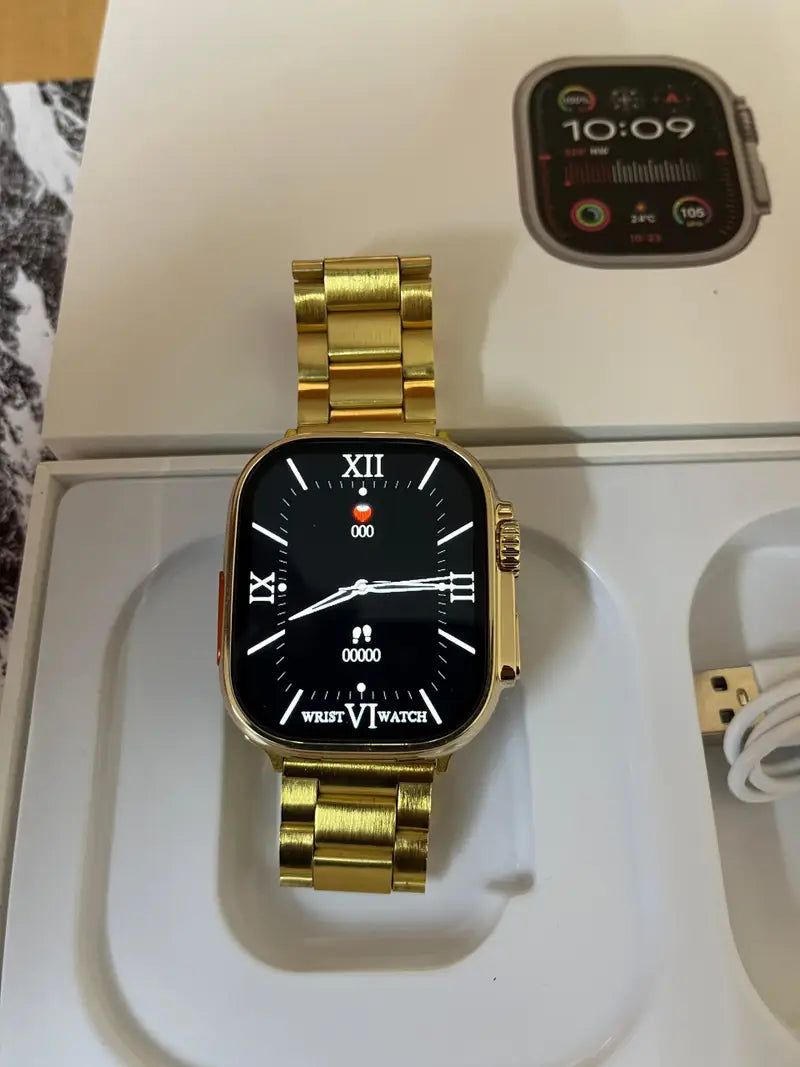 New 24K Imported Golden Ultra Series 8 Smartwatch With 2 Belts {1:1 AMOLED Like Never Before}