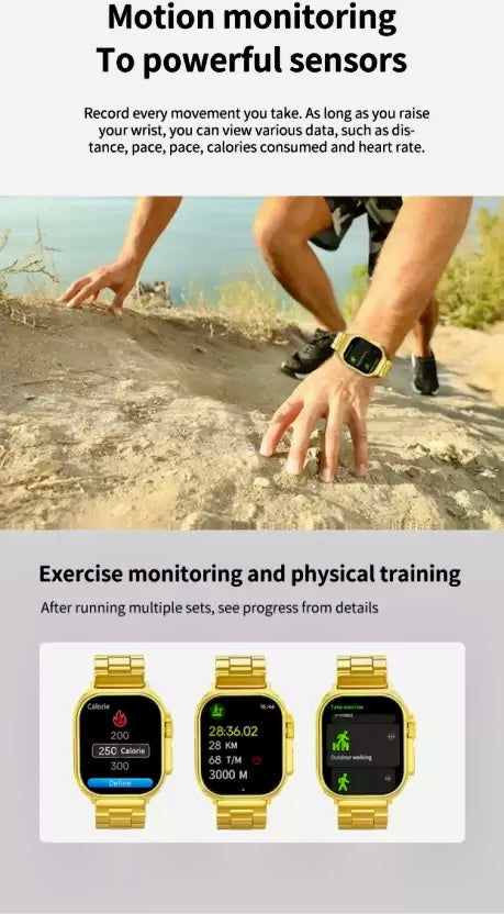 New 24K Imported Golden Ultra Series 8 Smartwatch With 2 Belts {1:1 AMOLED Like Never Before}