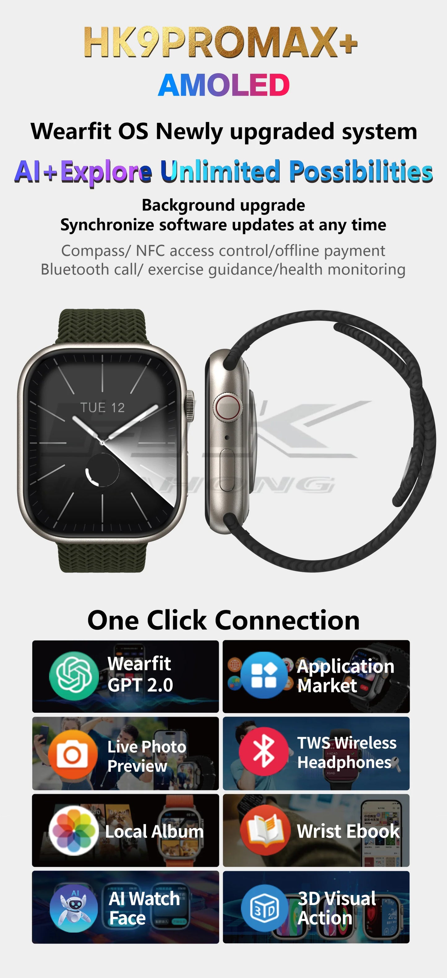 HK 9 Pro Max + Super AMOLED Display Smartwatch Inclusive Of ChatGPT⚡{2024 Model 1:1 Copy}