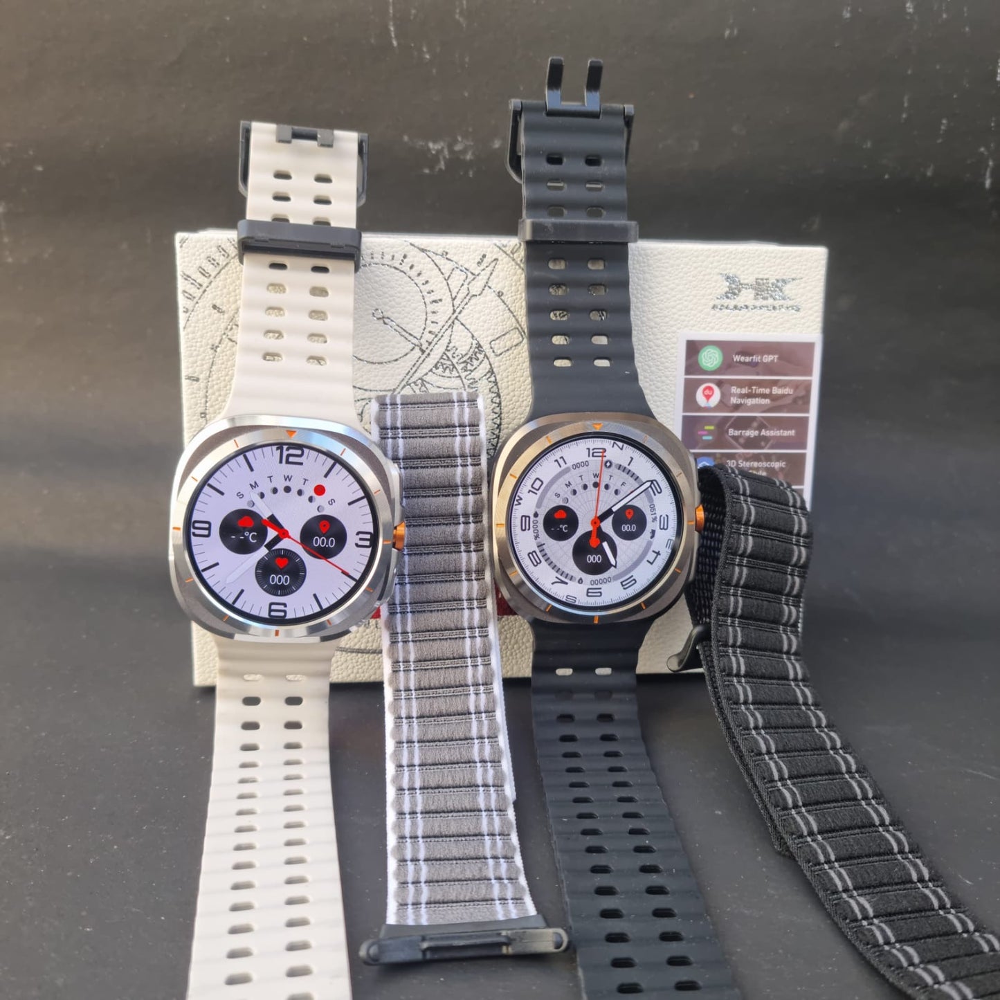Wearfit HK28 Ultra Smartwatch - 1.43" AMOLED Display, AI-Powered, Health Monitoring, ChatGPT, Bluetooth Call, Wireless Charging (Dual Strap)