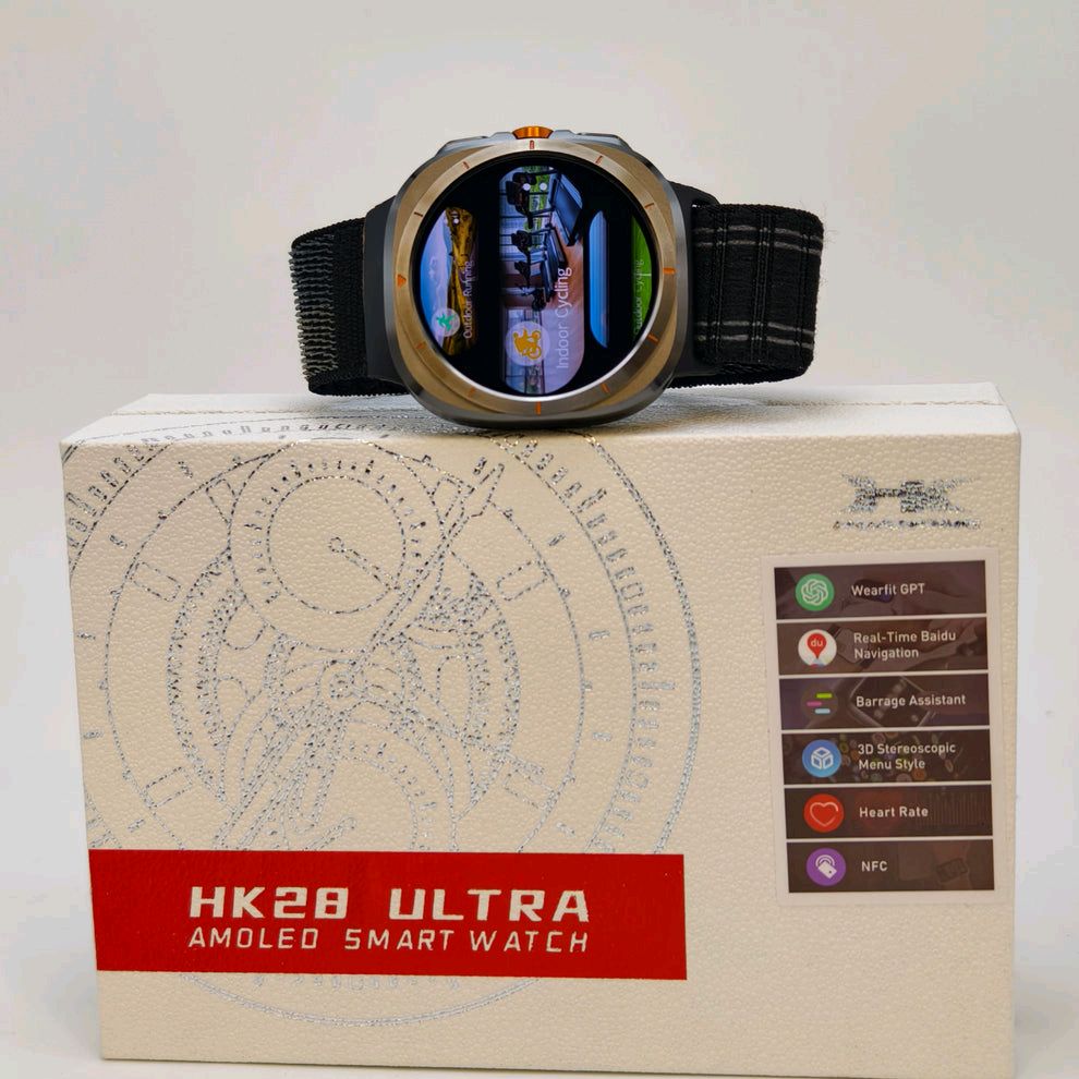 Wearfit HK28 Ultra Smartwatch - 1.43" AMOLED Display, AI-Powered, Health Monitoring, ChatGPT, Bluetooth Call, Wireless Charging (Dual Strap)