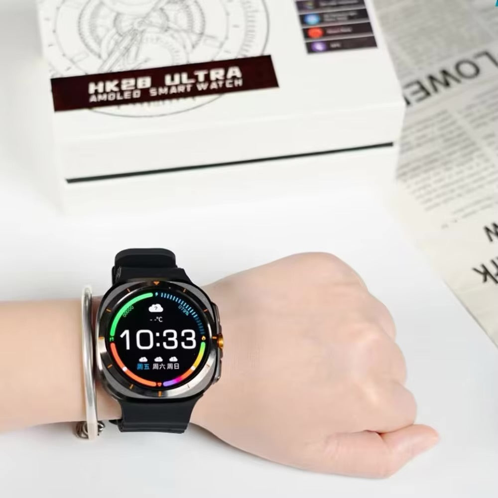 Wearfit HK28 Ultra Smartwatch - 1.43" AMOLED Display, AI-Powered, Health Monitoring, ChatGPT, Bluetooth Call, Wireless Charging (Dual Strap)