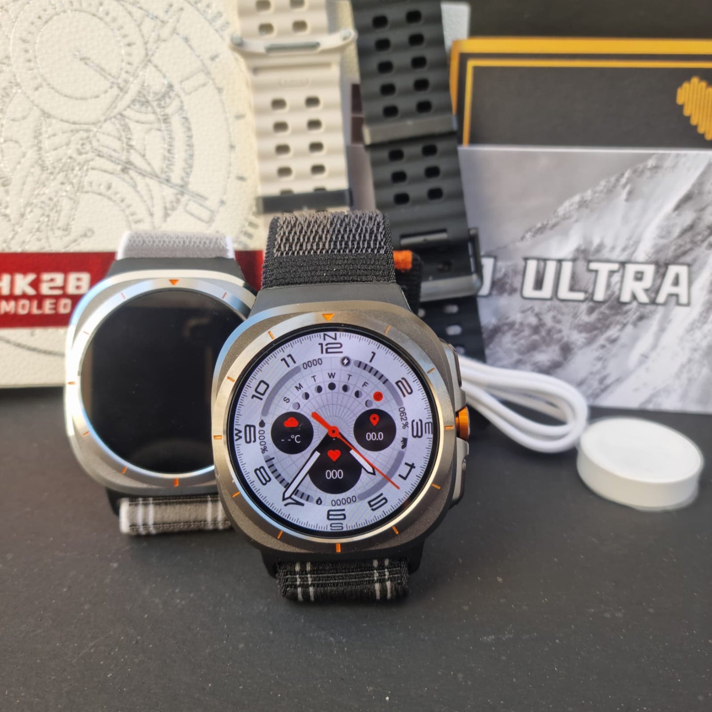 Wearfit HK28 Ultra Smartwatch - 1.43" AMOLED Display, AI-Powered, Health Monitoring, ChatGPT, Bluetooth Call, Wireless Charging (Dual Strap)