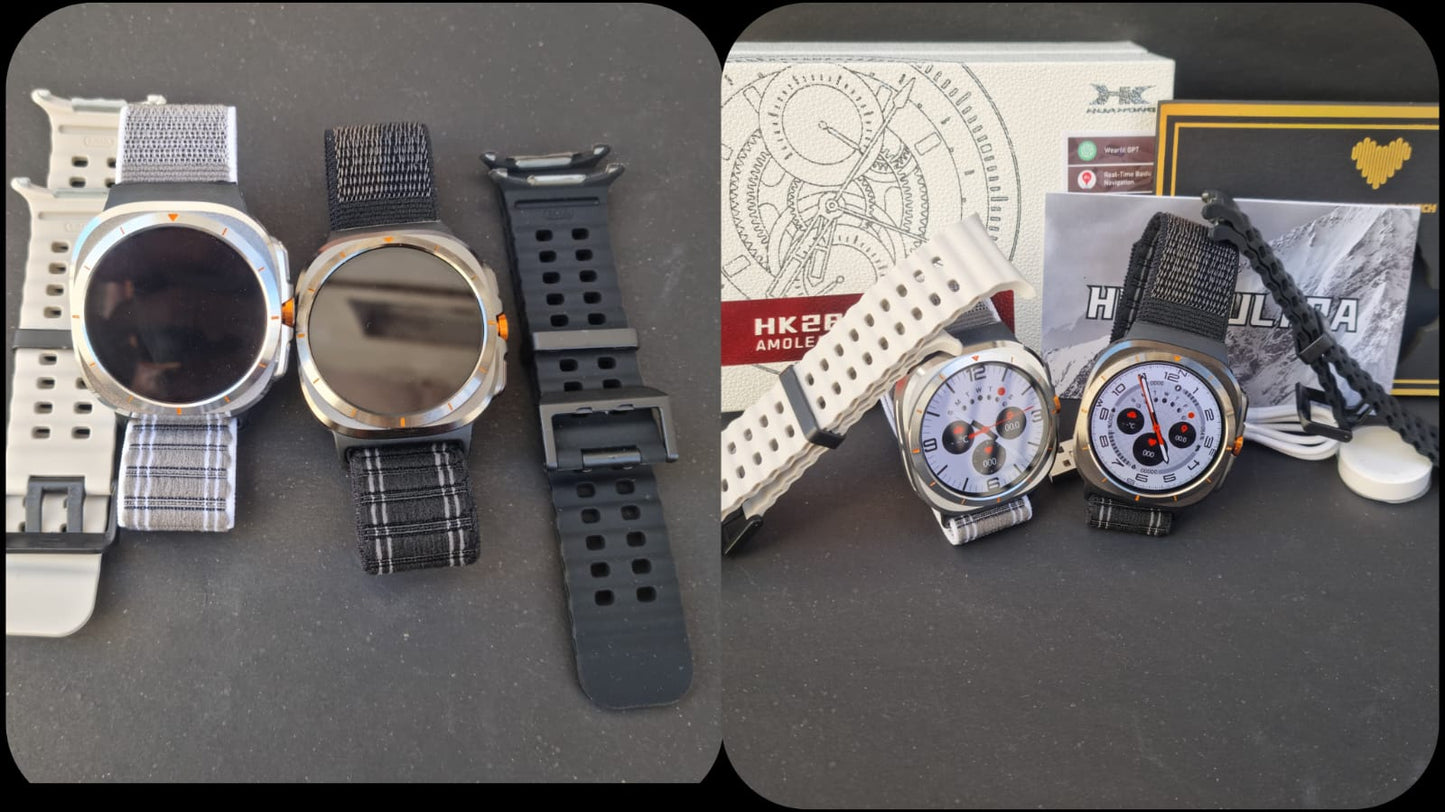 Wearfit HK28 Ultra Smartwatch - 1.43" AMOLED Display, AI-Powered, Health Monitoring, ChatGPT, Bluetooth Call, Wireless Charging (Dual Strap)