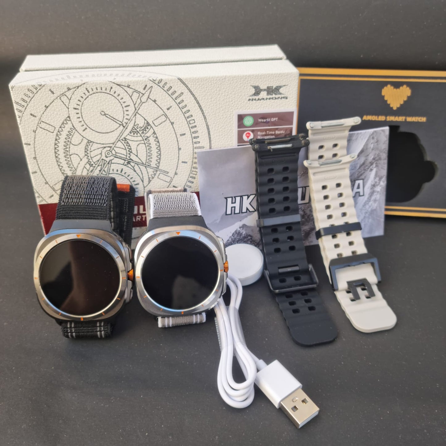 Wearfit HK28 Ultra Smartwatch - 1.43" AMOLED Display, AI-Powered, Health Monitoring, ChatGPT, Bluetooth Call, Wireless Charging (Dual Strap)