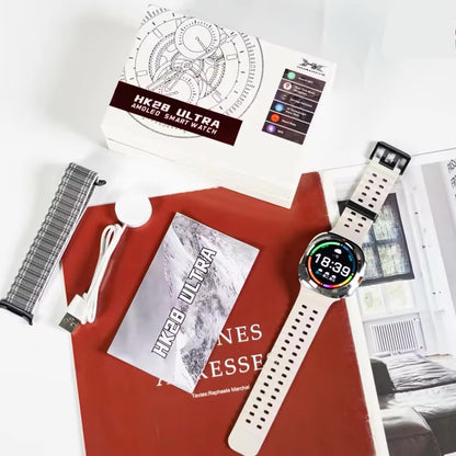 Wearfit HK28 Ultra Smartwatch - 1.43" AMOLED Display, AI-Powered, Health Monitoring, ChatGPT, Bluetooth Call, Wireless Charging (Dual Strap)