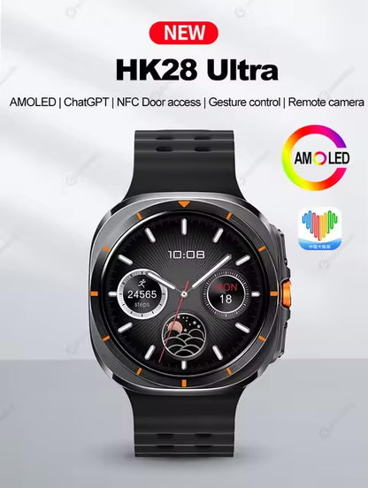 Wearfit HK28 Ultra Smartwatch - 1.43" AMOLED Display, AI-Powered, Health Monitoring, ChatGPT, Bluetooth Call, Wireless Charging (Dual Strap)