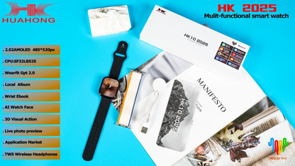 HK10 2025 SmartWatch AMOLED 2.02'' 1GB ROM - ChatGPT // Compass // AI Watch // Face 3D Vision // BT Call // Sports Smart Watch For Men & Women